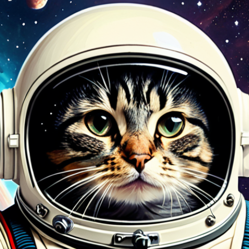 **Astronaut Cat Portrait:** "Astronaut cat with a shiny helmet, gazing towards a distant planet, impressionistic painting style."