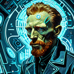 **

Prompt: A futuristic portrait in the style of Van Gogh, incorporating cybernetic enhancements and neon lights, capturing the fusion of classic art and technological advancement.

**