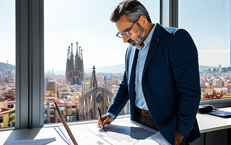 **

"A professional architect, fully clothed in a stylish, modern business outfit, reviewing blueprints in a bright, sunlit Barcelona office. Large windows overlook the city. Safe for work, appropriate content, perfect anatomy, natural proportions, professional setting, high quality."

**
