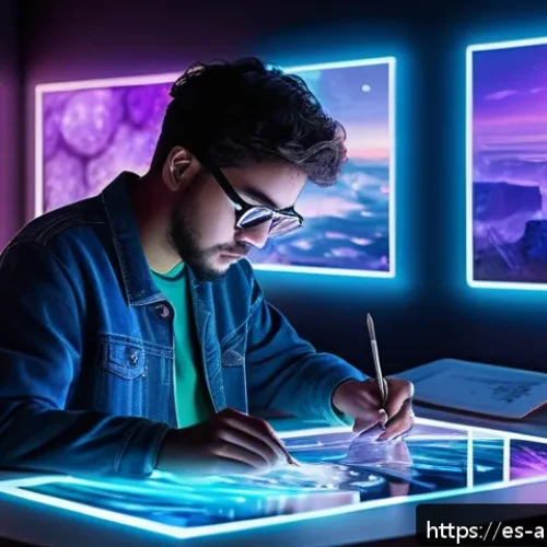 인공지능 아트의 인기 트렌드 - A futuristic digital artist’s studio blending classic impressionist painting techniques with advance...